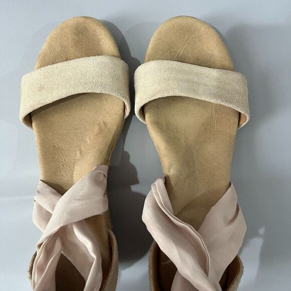 UGG Trina Jute Suede Wedge Tan Espadrille Ankle Ribbon Tie Sandals Size 6.5 - Picture 10 of 13